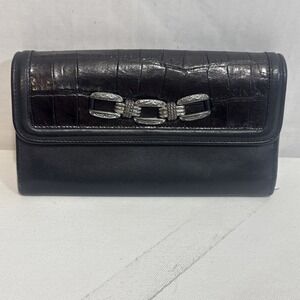 VTG Y2K Chunky Chain Brighton Black Equestrian Coastal Cowgirl Leather Wallet‎